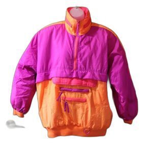 East West The Panda Group Bright Bold Loud Ski Jacket LG Neon 90s Colorblock